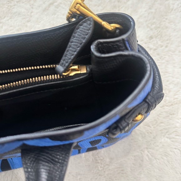 Burberry Black/Blue Leather Medium Graffiti Banner Tote - Picture 5 of 13